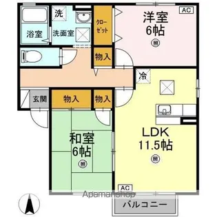 パティオ I棟【I102号室】の間取り