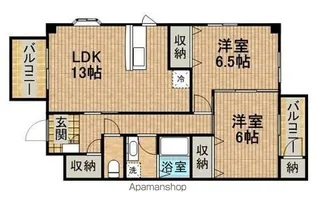 シュプールしのはらⅩⅡⅩⅢ【102号室】の間取り