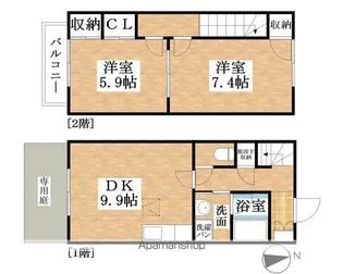 愛知県北名古屋市鹿田神明附【テラスハウス】の間取り