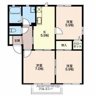 フレグランス・ヴェルジェCD【C102号室】の間取り