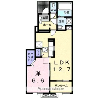 アンドロイ アンソレイユ B【1階】の間取り