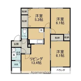 ベルシティ大野【B101号室】の間取り
