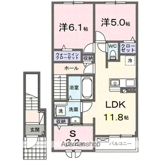 フィオーレ・ピアッツァ【2階】の間取り