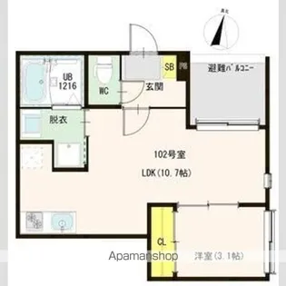コロンヤマシナ【102号室】の間取り