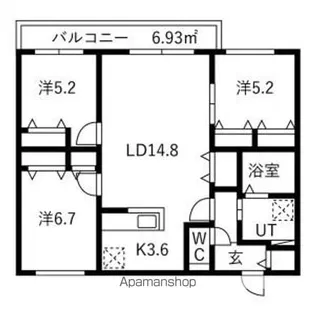 AURA GRANDEE MINAMI SAPPORO(アウラ【301号室】の間取り