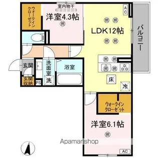 クランツ北井門C【1階】の間取り