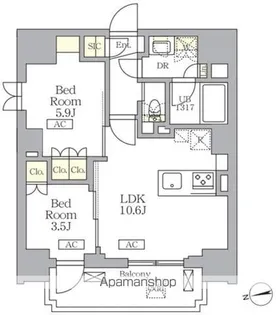 ザ・ライオンズフォーシア文京湯島【9階】の間取り