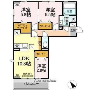 ウェスタ新八代【1階】の間取り