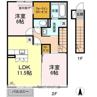 リヴェール来住 A棟【2階】の間取り