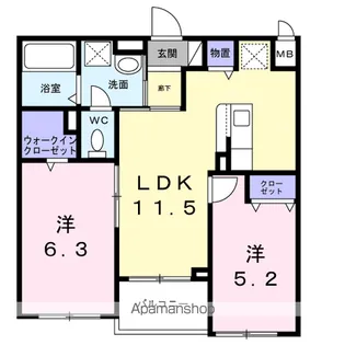 アリーサコート セント【2階】の間取り