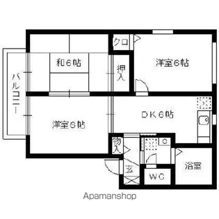 フォンテーヌ宮ノ陣ⅠC棟【206号室】の間取り
