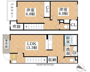愛知県清須市阿原池之表【テラスハウス】の間取り