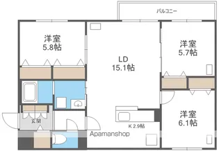 BLANC TERRACE 白石【3階】の間取り