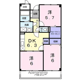 フリュイティア1【3階】の間取り