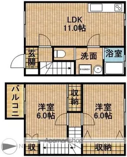 静岡県浜松市中央区大平台4丁目【テラスハウス】の間取り