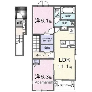 香川県綾歌郡綾川町滝宮【アパート】の間取り