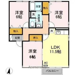 セジュール・リリー B【2階】の間取り