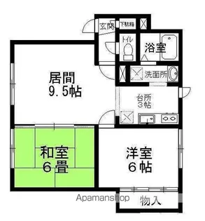 ドゥエル高砂A・B棟【A102号室】の間取り