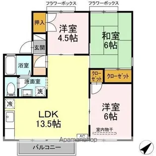 セジュール・プルニエB棟【2階】の間取り