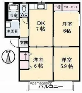 グランコート浅野A,B,C,D【B201号室】の間取り