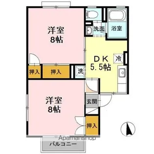 シャルム由比ヶ浜 AB【A102号室】の間取り