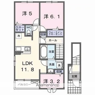 メゾンあおばⅢB【2階】の間取り