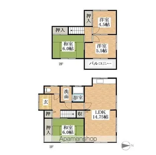 愛知県北名古屋市弥勒寺西1丁目【一戸建】の間取り