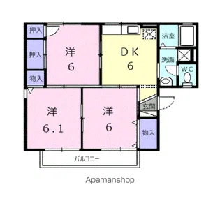 サンワハイツ八千代B【1階】の間取り
