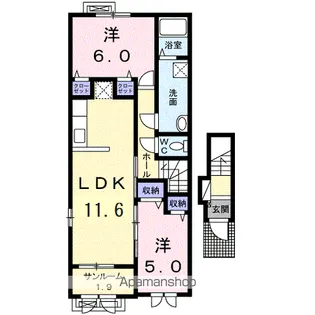 ラ ベレッツア2【2階】の間取り