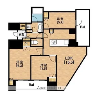 プレミストタワー大阪新町ローレルコート【16階】の間取り