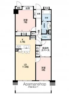 モントーレ久留米セントラルパーク【302号室号室】の間取り