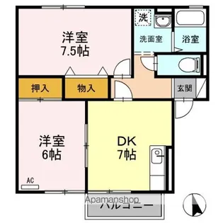 ボナールハイツ AB【1階】の間取り