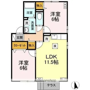セジュールサザンウインド B【1階】の間取り