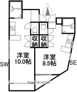リヴィエラ梅の辻【5SW号室】の間取り