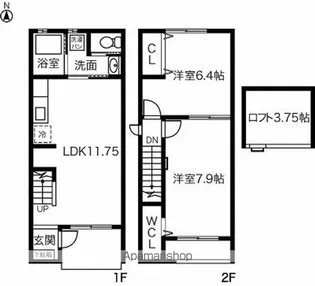 愛知県一宮市大赤見字下河原【テラスハウス】の間取り