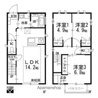 愛知県名古屋市名東区西里町2丁目【一戸建】の間取り