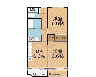 ボヌール三ツ屋【203号室】の間取り