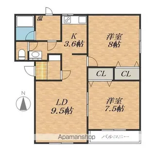 あかつきニュータウンC棟【2階】の間取り
