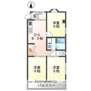 シティハイツ三本木【1階】の間取り