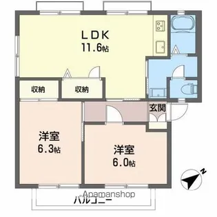 レヴールK Ⅰ・Ⅱ【Ⅰ 201号室】の間取り