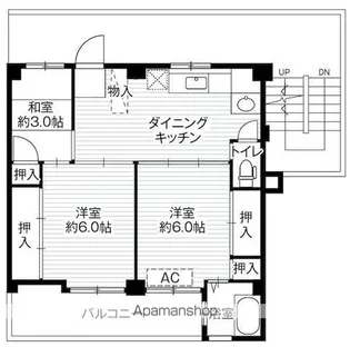 ビレッジハウス常盤台1号棟【203号室】の間取り