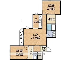グランディール伏見【2階】の間取り