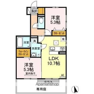 プティ ボヌール A・B【B101号室】の間取り