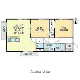 2LDKの間取り画像