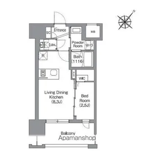 シーズンフラッツ渡辺通【8階】の間取り