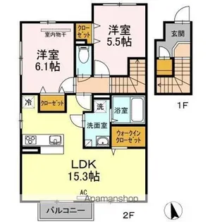 プティ ボヌール A・B【2階】の間取り