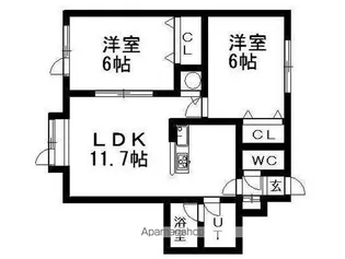2条マンション【103号室】の間取り