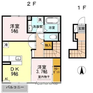 アンシャンテ憩 B棟【202号室】の間取り