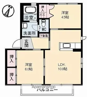 広島県三原市田野浦2丁目【アパート】の間取り