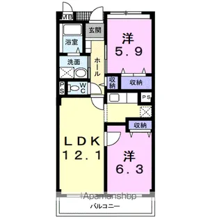 サンリッツ高宮B【3階】の間取り